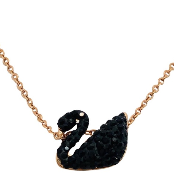 NEW Swarovski Rose Gold Black Crystal Swan Necklace with Box - Picture 2 of 4